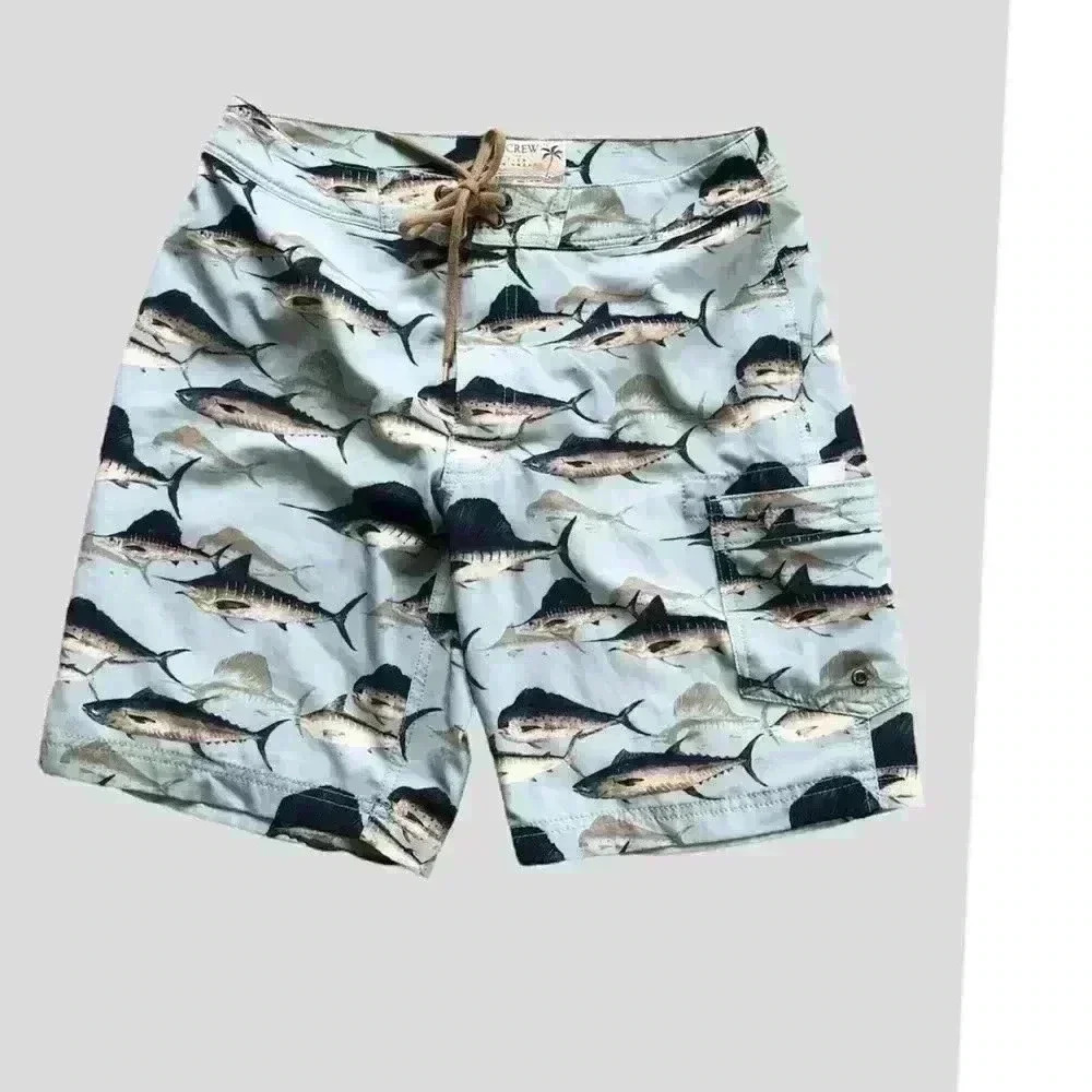 J. Crew Mens Marlin Print Flex Swimwear Trunks Size 29